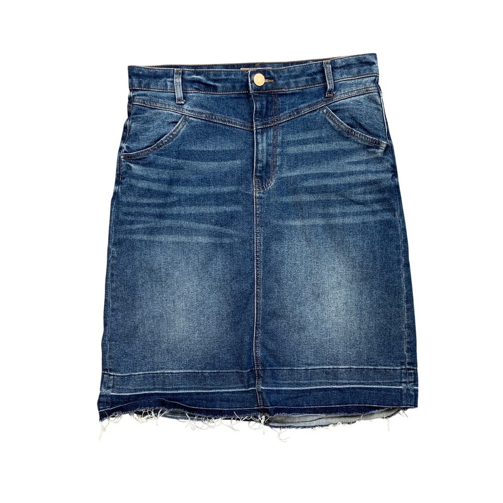 Kut From the Kloth Skirt Womens 10 Denim Paula Frayed Hem Straight Pencil